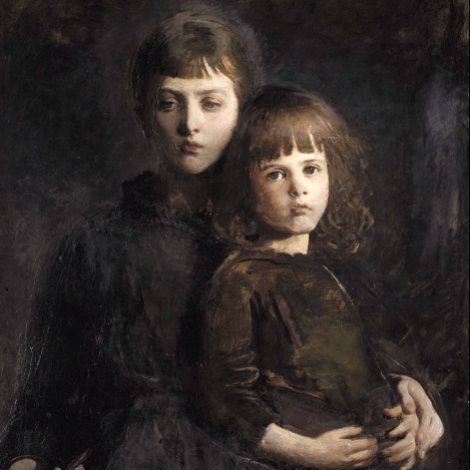 A detail of Thayer's daughters Mary & Gladys 1899 painted after school when they were young students